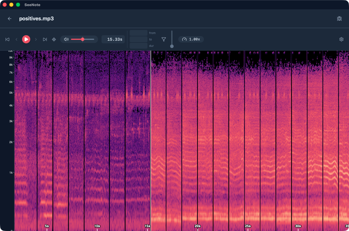 This audio is from some unpublished data I’m using in model development. Can you spot the difference? Left of the playhead are true buzzes. To my ear, the first three are bumble bees and the next four are honey bees. The next, much louder frames were the source of our mysterious false positive spikes…the home owner doing some weed whacking! You can see why a bioacoustic model might confuse these, at a glance. Note that the second and fourth honey bee segments are longer than the others; that’s because there were contiguous detections that extract-positives merged together.